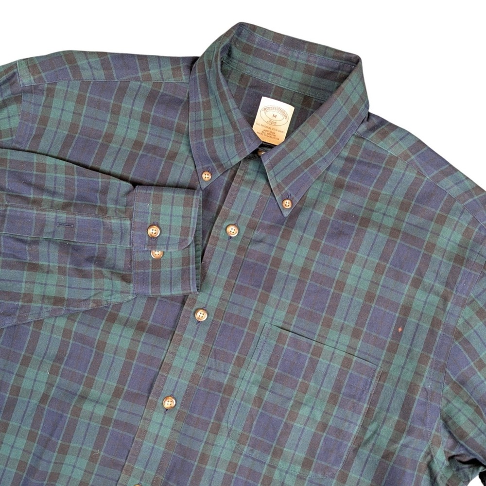 Brooks Brothers 346 Mens Green Navy Black Watch Plaid Cotton Button Down Shirt M